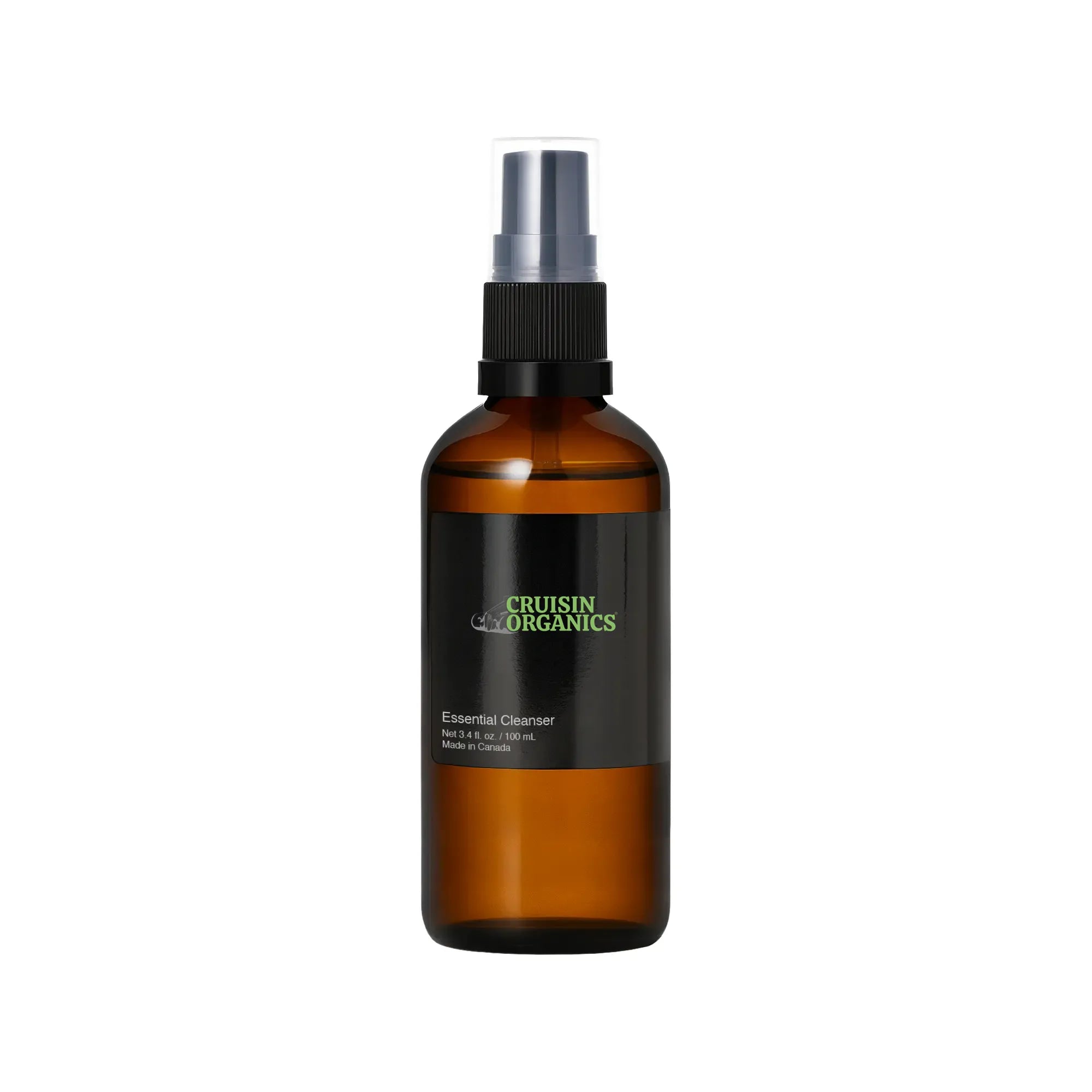 Brown spray bottle with black cap on a white background. This gentle cleanser cleans without drying, using soothing botanicals like chamomile and cannabis seed oil to calm your skin. Enriched with squalane, hyaluronic acid, and plant proteins, it deeply hydrates and supports the skin barrier. Ideal for sensitive, dry, or reactive skin, it nourishes while protecting. Vegan, cruelty-free, and paraben-free.