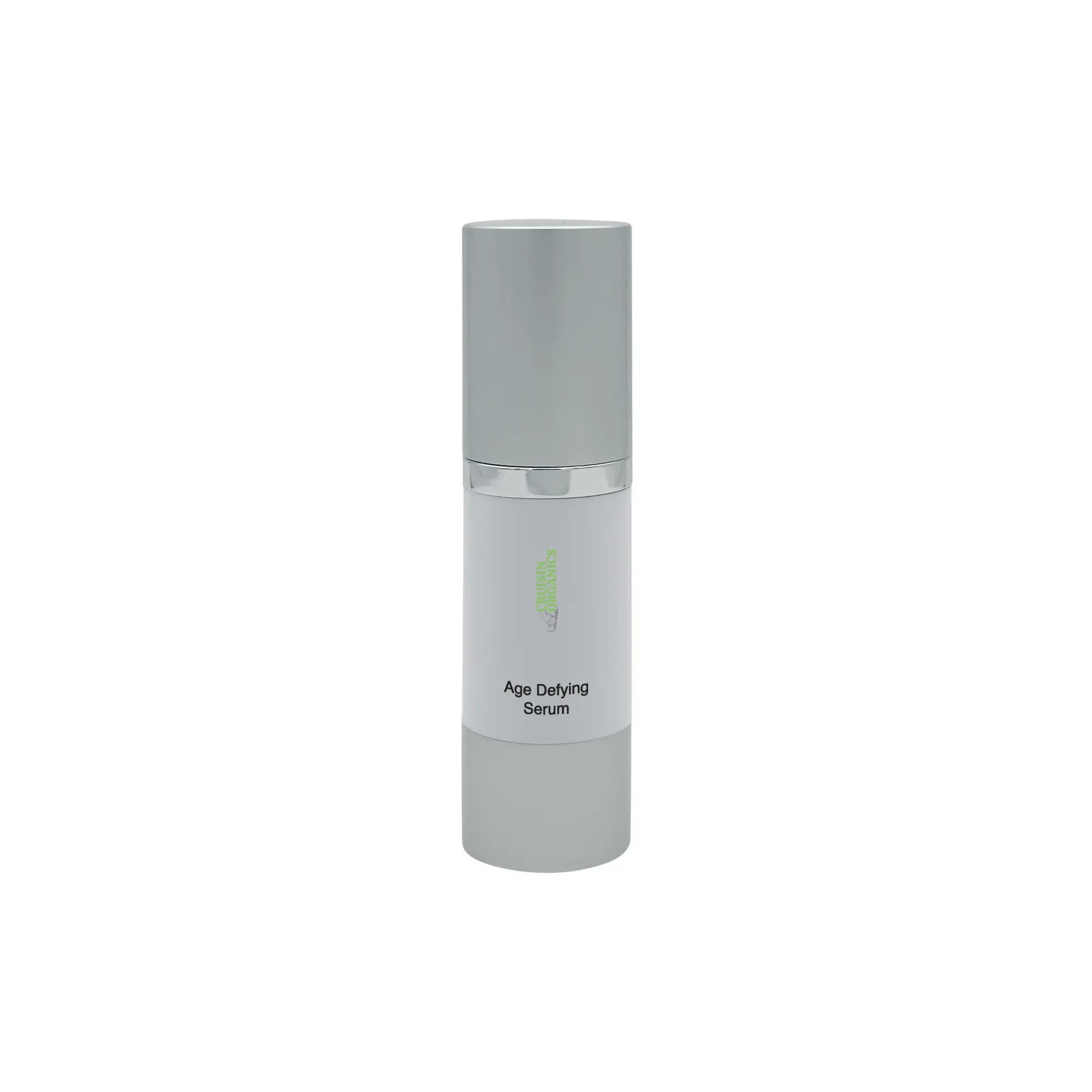 Cruisin Organics Age Defying Glow Serum bottle on a white background.