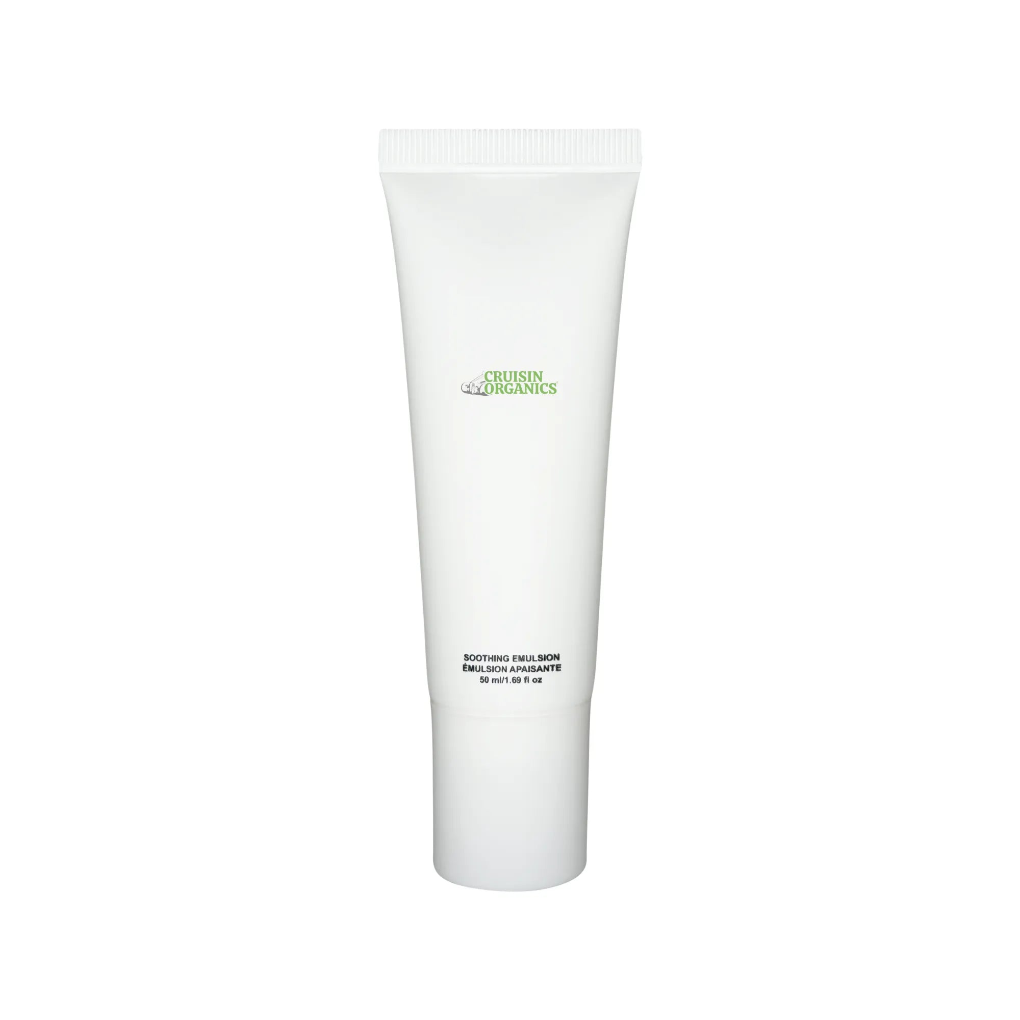 Cruisin Organics ® Soothing Emulsion Moisturizer with Rice Ferment Filtrate and Shea Butter for deep skin hydration.