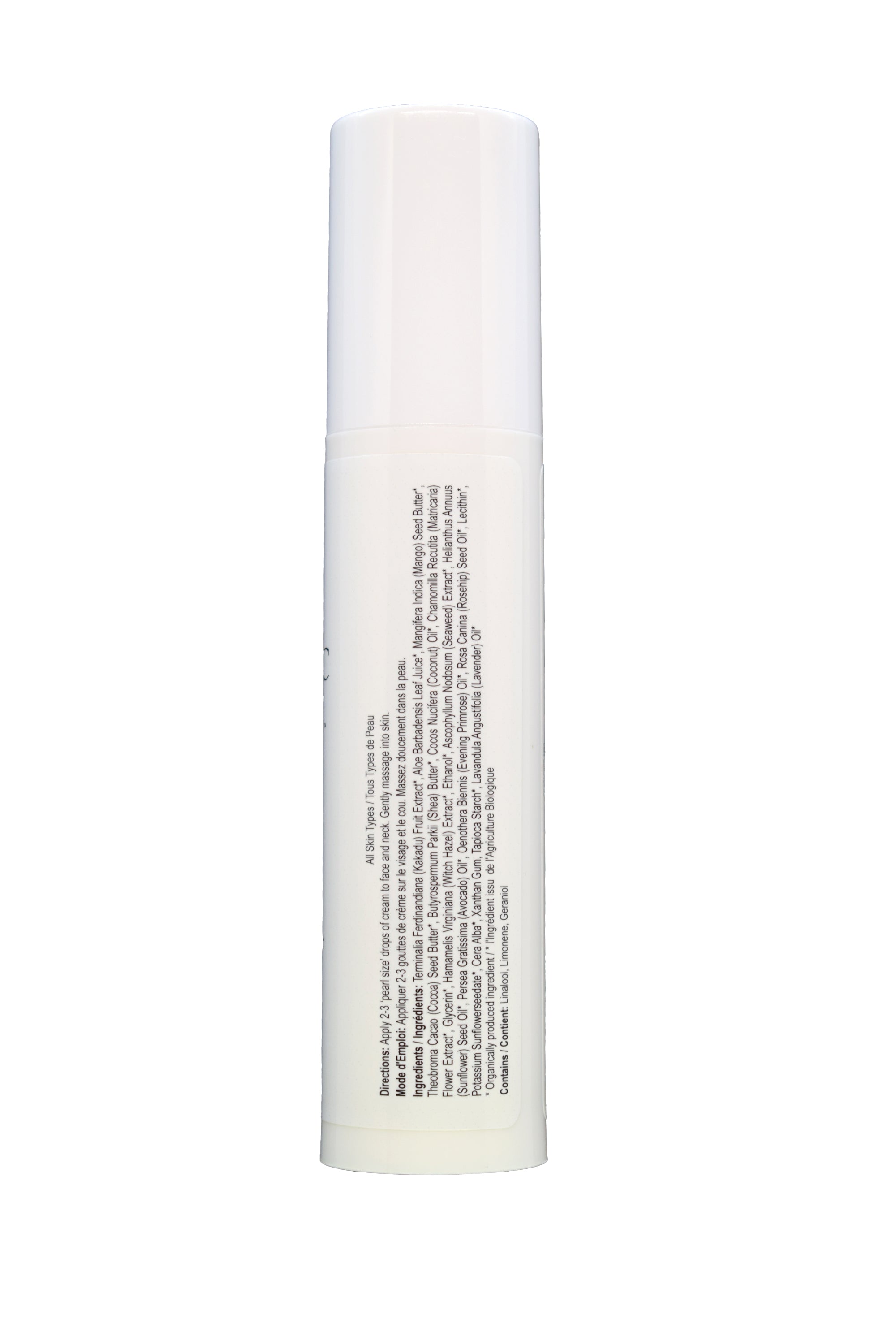 White cylindrical product with text on a white background. KAKADU C Day Moisturizer gently supports your skin with deep hydration and nourishing ingredients that work together to promote a healthy, revitalized complexion. Enriched with Kakadu Plum, known for its exceptional Vitamin C and antioxidants, this moisturizer helps protect your skin from environmental stressors while encouraging a youthful glow. With the added benefits of Mango Seed Butter, Aloe Vera, and Rosehip Oil, it soothes and nourishes, maki