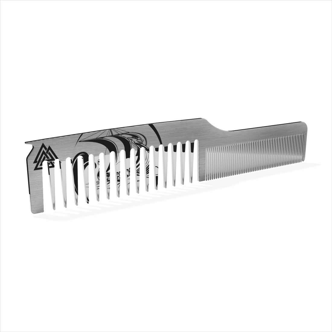 A stainless steel hair comb with a smooth finish and a unique parting. Our stainless steel combs are durable, hygienic, and easy to use. The Stainless Dual Tooth Comb helps reduce static and works great for heat styling. Its special parting tip gives you precise control for neat, sharp parts.