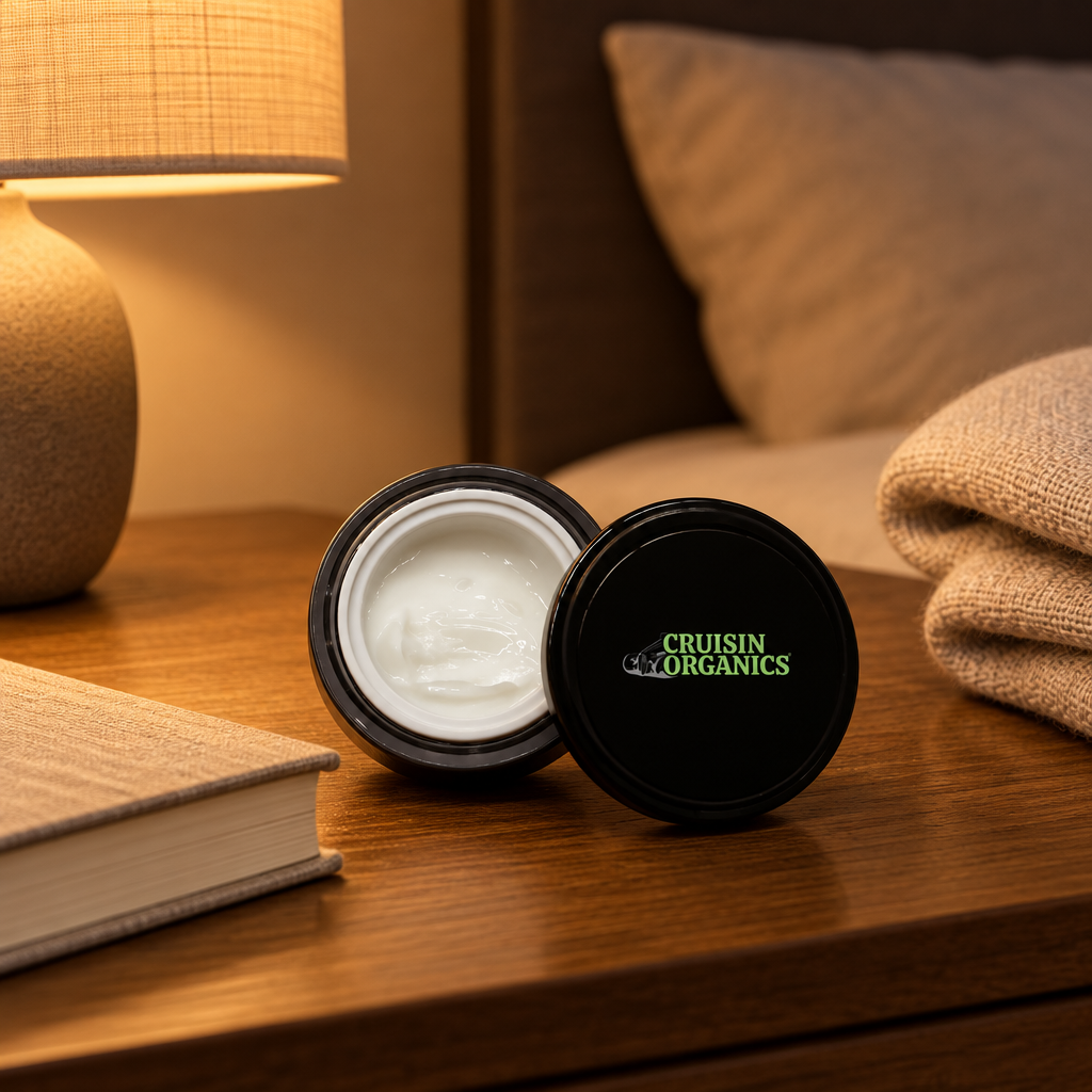 Active Eye Cream in an evening bedside scene