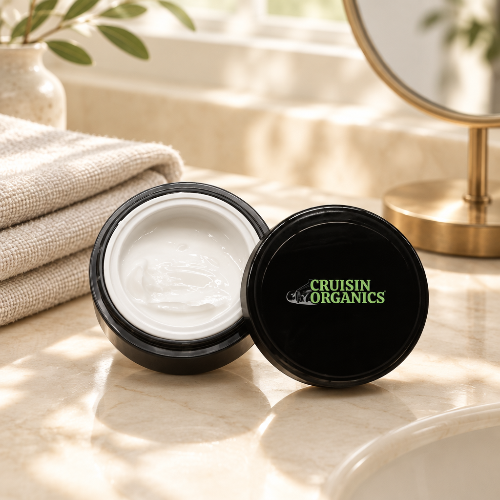 Active Eye Cream on a morning bathroom vanity