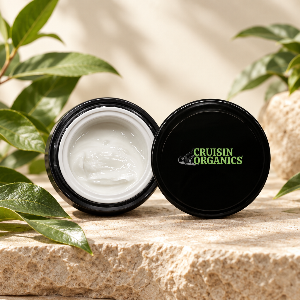 Active Eye Cream on a natural stone shelf