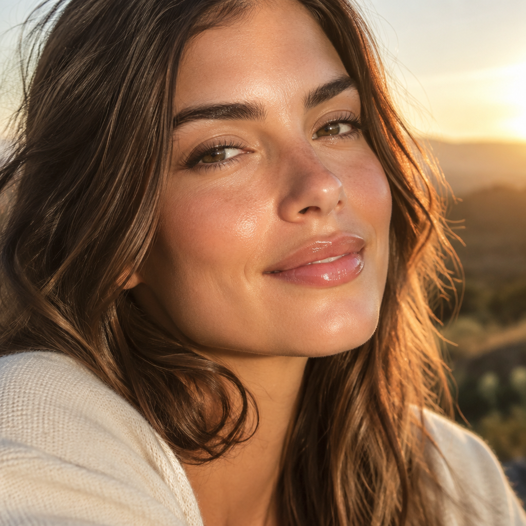 Woman with glossy lips outdoors