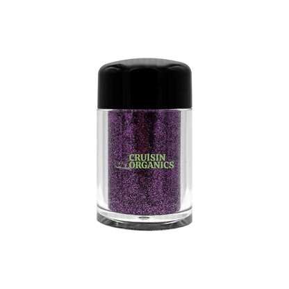 Jar of purple powder with &
