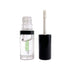 A clear cosmetic bottle with a black cap and applicator wand, shown open on a plain white background. The bottle label reads &