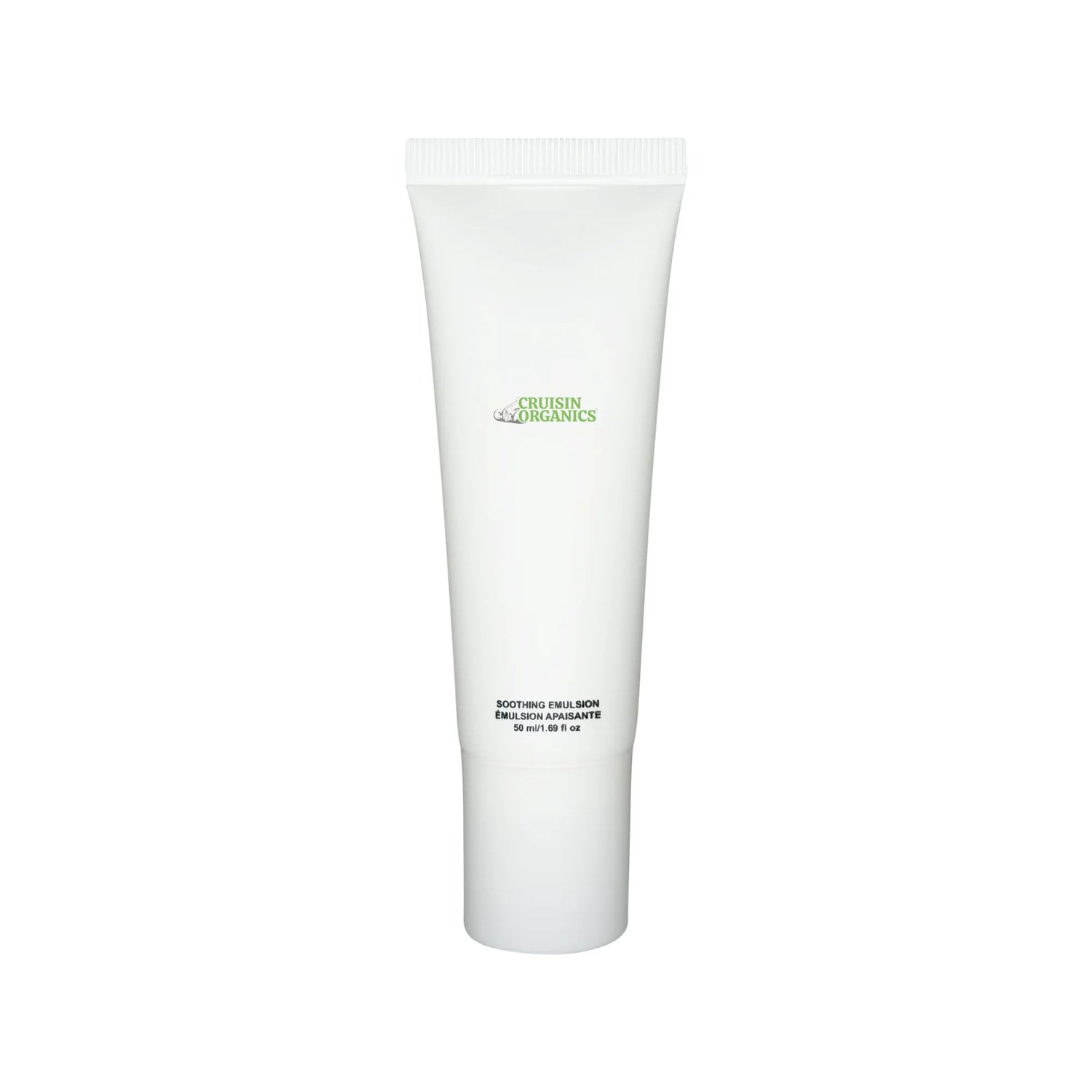 Cruisin Organics ® Soothing Emulsion Moisturizer with Rice Ferment Filtrate and Shea Butter for deep skin hydration.