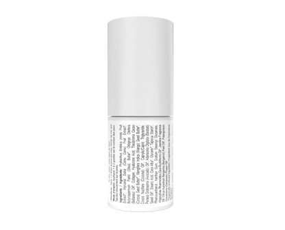 White cylindrical container with text on a white background