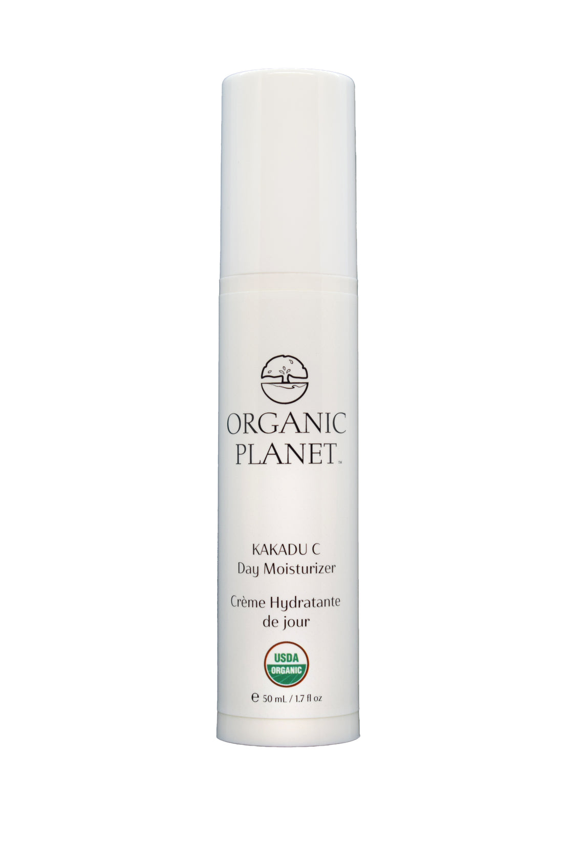 Organic Planet Kakadu C Day Moisturizer bottle on a white background. Experience transformative skincare with KAKADU C Day Moisturizer, a powerful formula designed for intense hydration and deep nourishment. Infused with Kakadu Plum, known for its unmatched Vitamin C and antioxidant content, this moisturizer supports youthful, radiant skin. Enriched with Mango Seed Butter, Aloe Vera, and Rosehip Oil, it delivers essential nutrients to revitalize and protect your complexion throughout the day. Elevate your d
