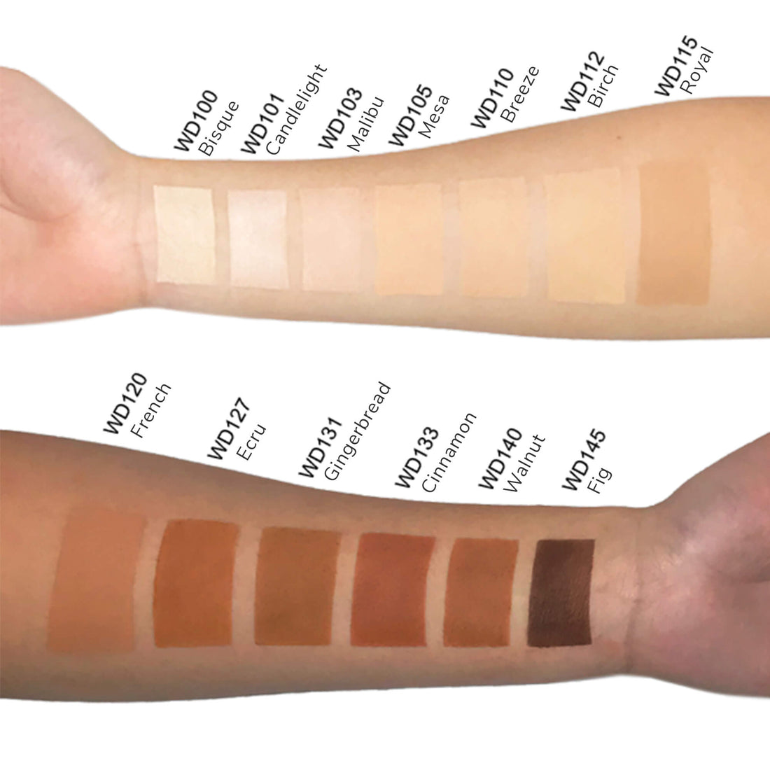 Finely milled powder foundation texture showing buildable wet to dry matte finish