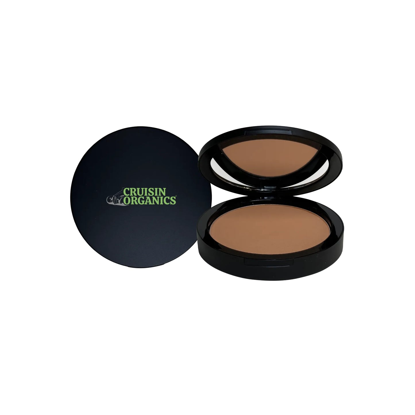 Cruisin Organics dual blend powder foundation with stopping powder show-quality finishes.