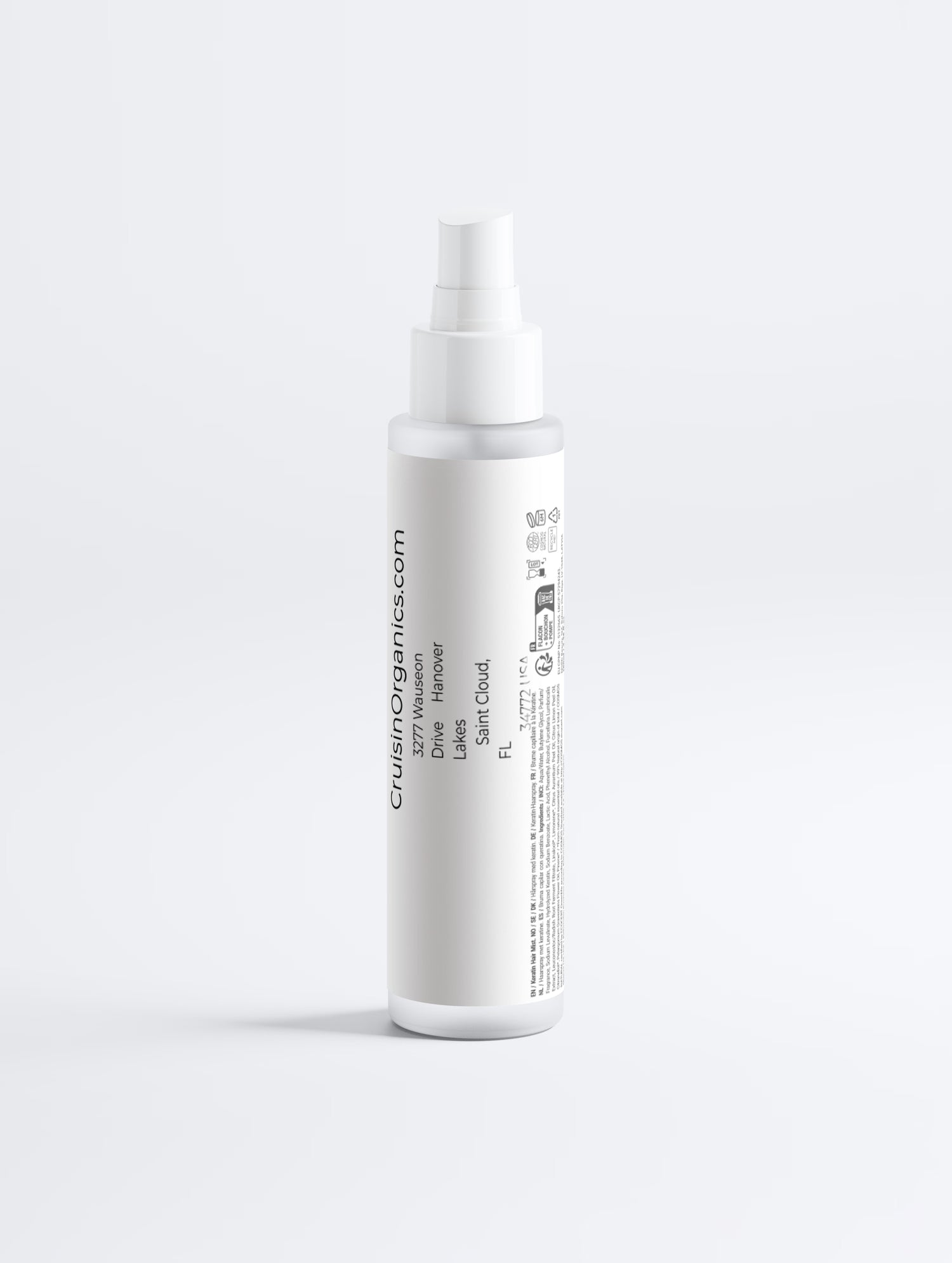 Close up of the lightweight, transparent spray mist formula of the Keratin Gloss Leave-In Hair Mist.