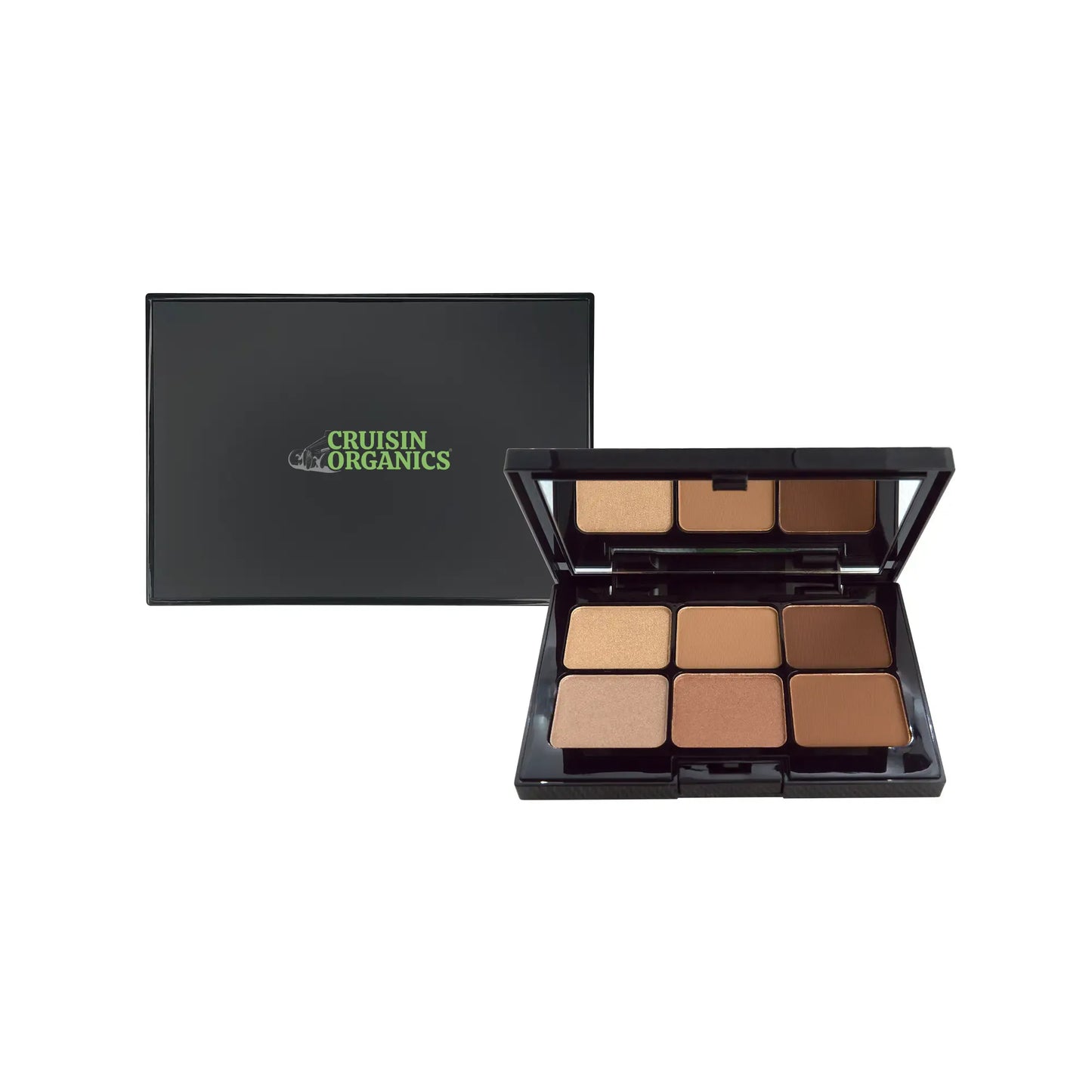 The Caramel Kiss eyeshadow palette from Cruisin Organics. Blendable and easily layered with creamy textures and buildable hues. Richly pigmented, with long-lasting, matte or shimmering finishes that provide a luminous, velvety look. Applying it gently and easily safeguards the sensitive eye area.