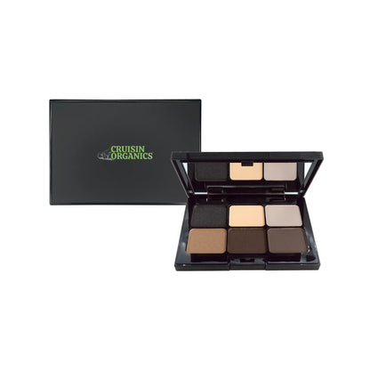 Dark Storm Eye Shadow Palette from Cruisin Organics. This mini 6-shade palette offers a blendable and layerable texture for intense, luminous shades. Our highly pigmented formula stays put with a soft, shimmering or matte finish. Plus, the gentle application won&