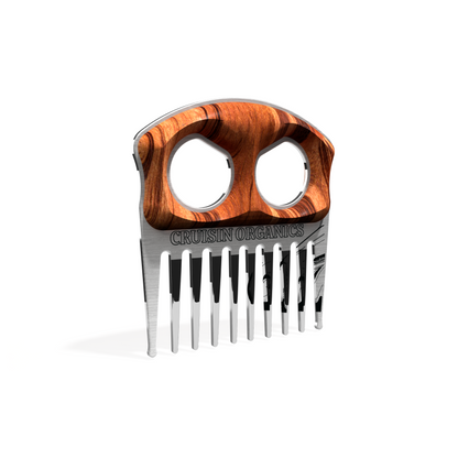 Elevate your beard garooming with our premium Tiger Beard Pick from Cruisin Organics. Crafted with a sturdy stainless steel and wood handle, its hand-polished teeth effortlessly detangle and tame any type of beard. Make the investment and upgrade your grooming routine with this top-quality tool.