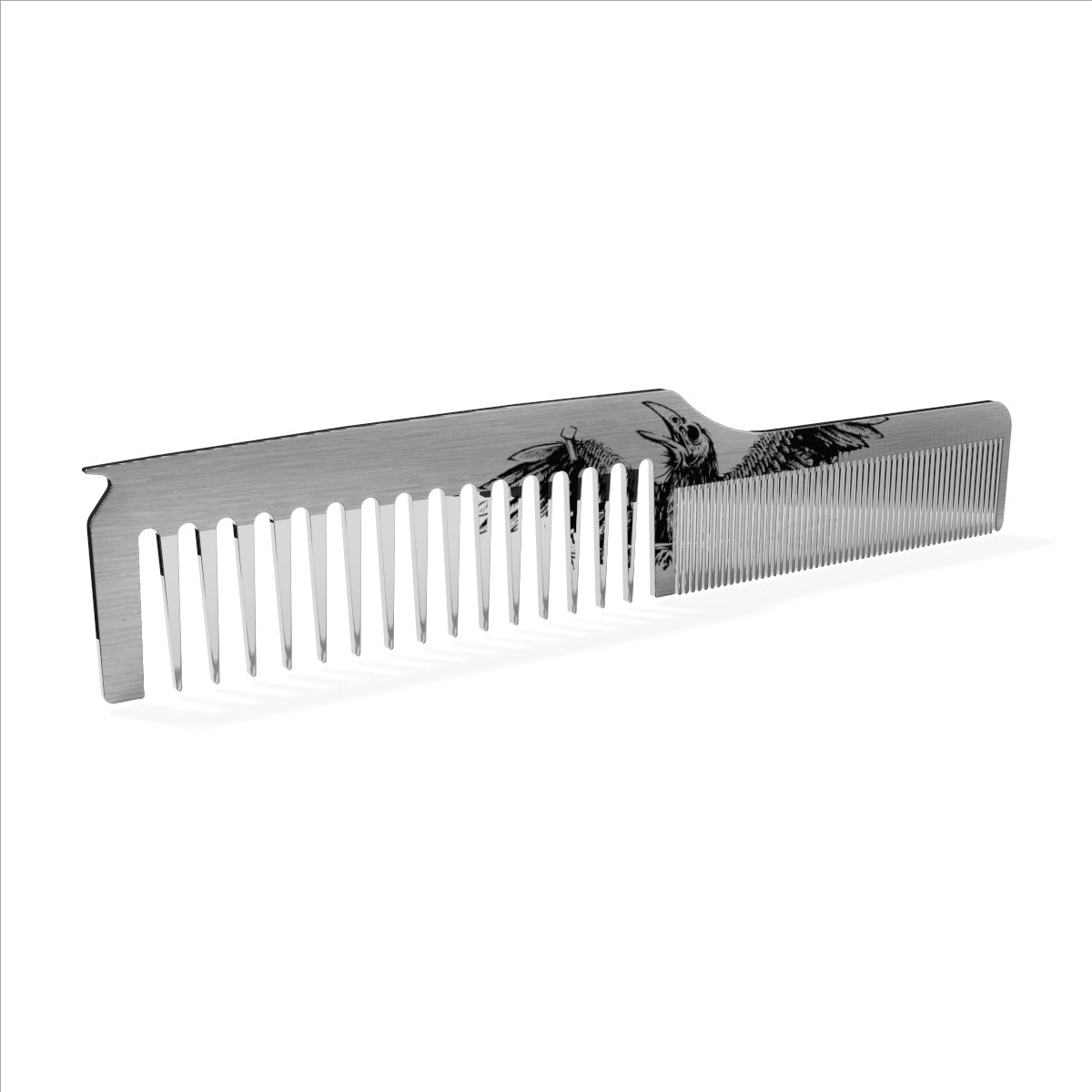 This stainless steel hair comb offers durability, hygiene, and versatility for your hair care and styling needs. It's especially helpful for those who frequently use heat-styling tools or are concerned about hygiene and static. Our unique parting tip provides even more control for creating the perfect hairstyle. Ravens are only in Baltimore.

