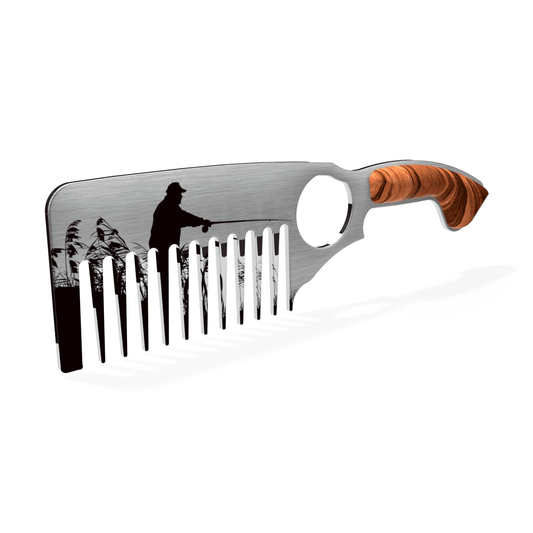 Groom your beard with ease using the Cruisin Organics Fishermen Beard Comb. Made with a wood handle and stainless steel comb, this comb is perfect for taming and styling your beard. 