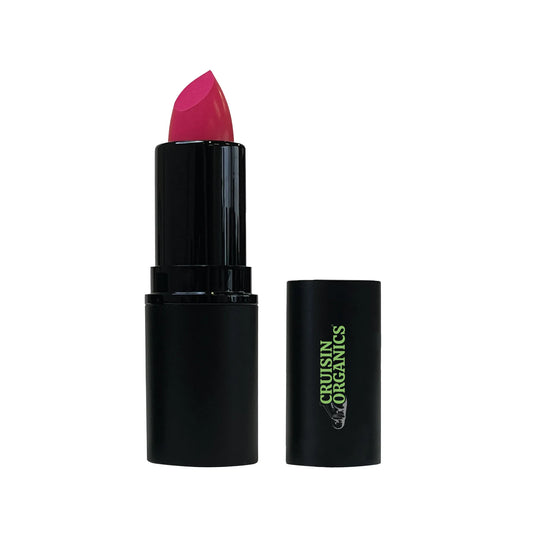 Utilizing natural beeswax, this Cruisin Organics Pink Pizzazz Lipstick delivers a sheer gloss for a final look that's distinct from the typical matte finishes. Boasting rich pigments and a delicate blend of jojoba and castor seed oils, your lips will exude lushness, hydration, and plumpness. The understated shine of this lipstick will serve as the ideal finishing touch to your makeup routine, whether it's daytime or evening.