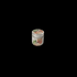 Small jar with a decorative label on a black background