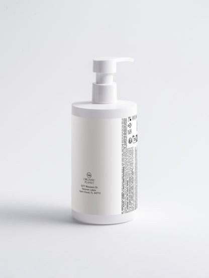 White bottle with pump on a light gray background