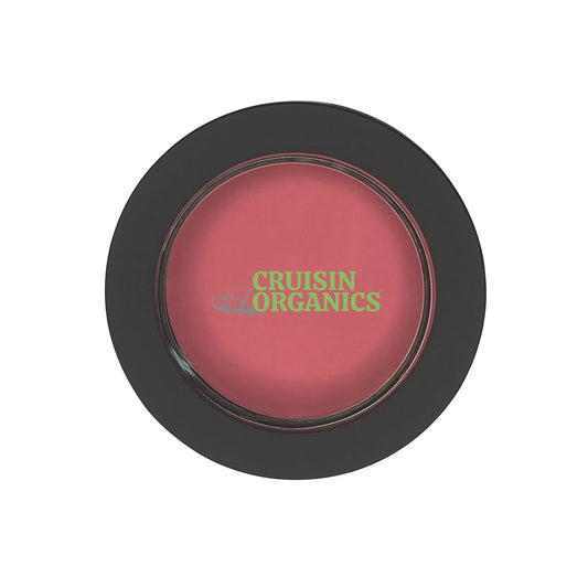 "Crusin Organics Lotus blush - talc-free, blend well with skin. Mix shades in one pan for any occasion. Triple-milled powder reflects clean beauty. Your skin will love it."