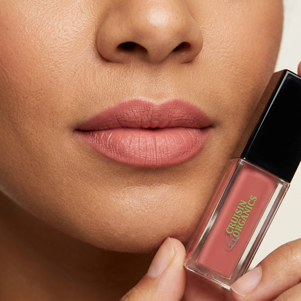 AI illustration of the finished Peach Pink lip look
