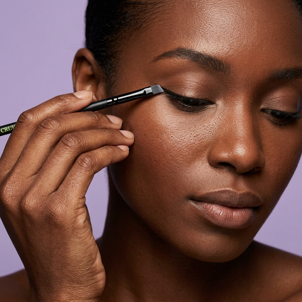 Close-up eyeliner application with The Defined Line brush