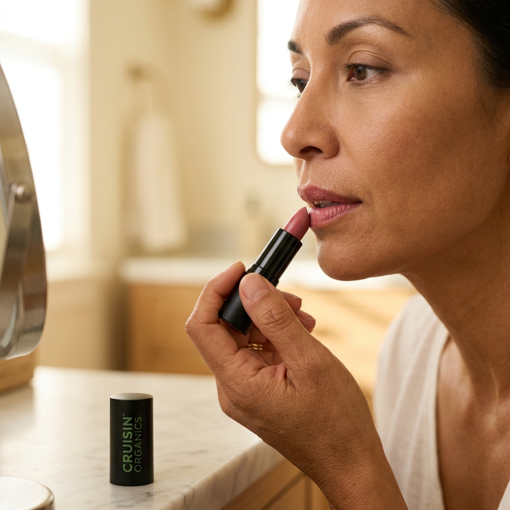 Darling Dahlia lipstick being applied to the lips