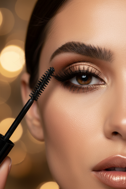Dramatic close-up of voluminous lashes with Clear Lash Mascara wand