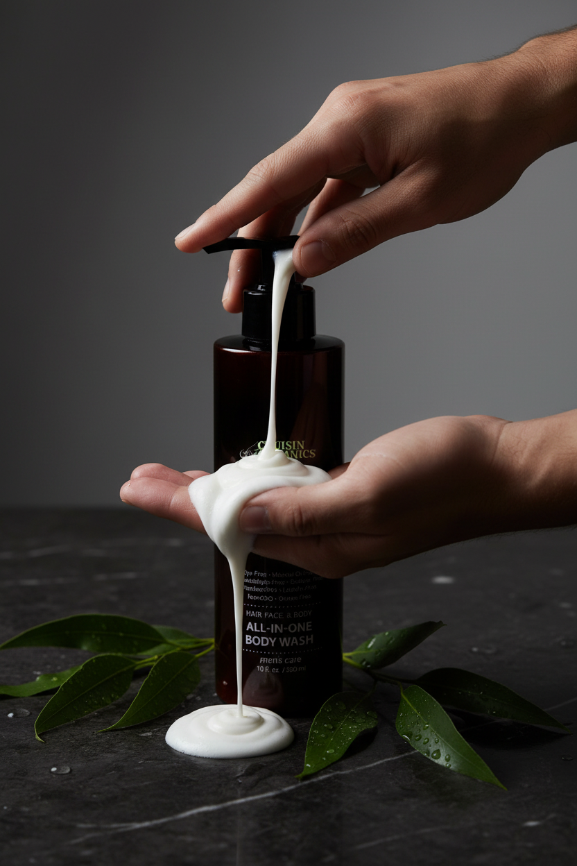 Pressing pump on Cruisin Organics Body Wash