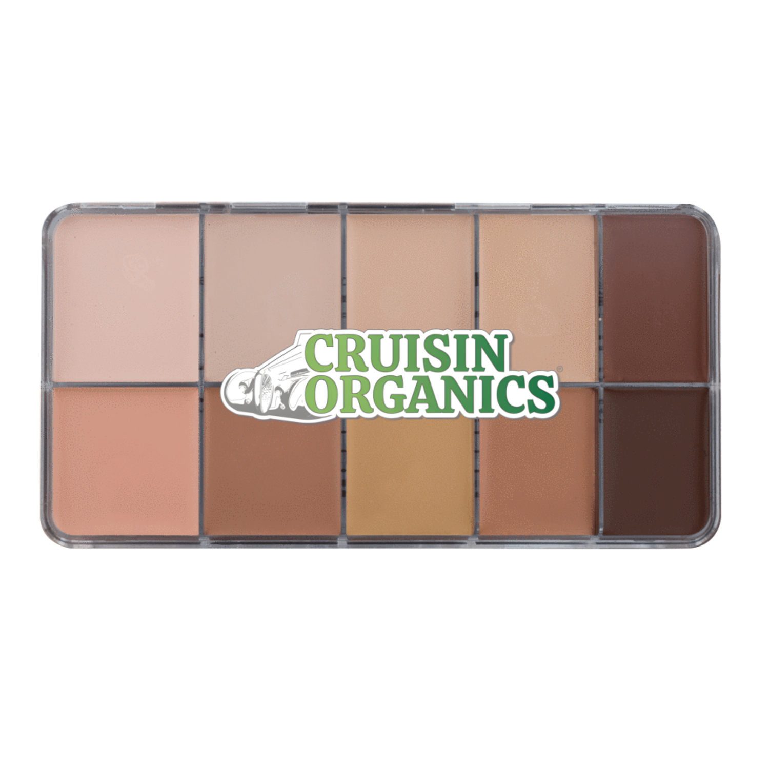 10 Palette Mixed powder formulations, HD Cream foundation by Cruisin Organics.