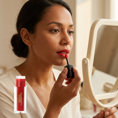 Red Velvet lip stain being applied with its doe-foot wand