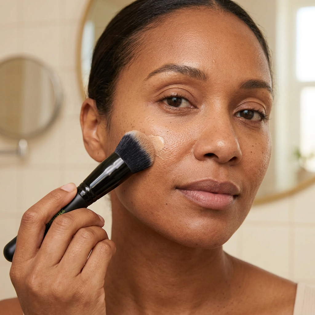 The Perfect Base Brush applying foundation to the cheek