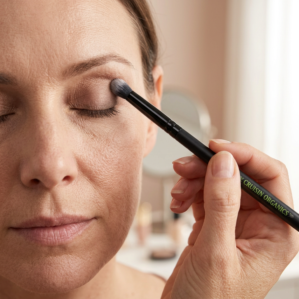 The Perfect Crease Brush blending eyeshadow into the eyelid crease