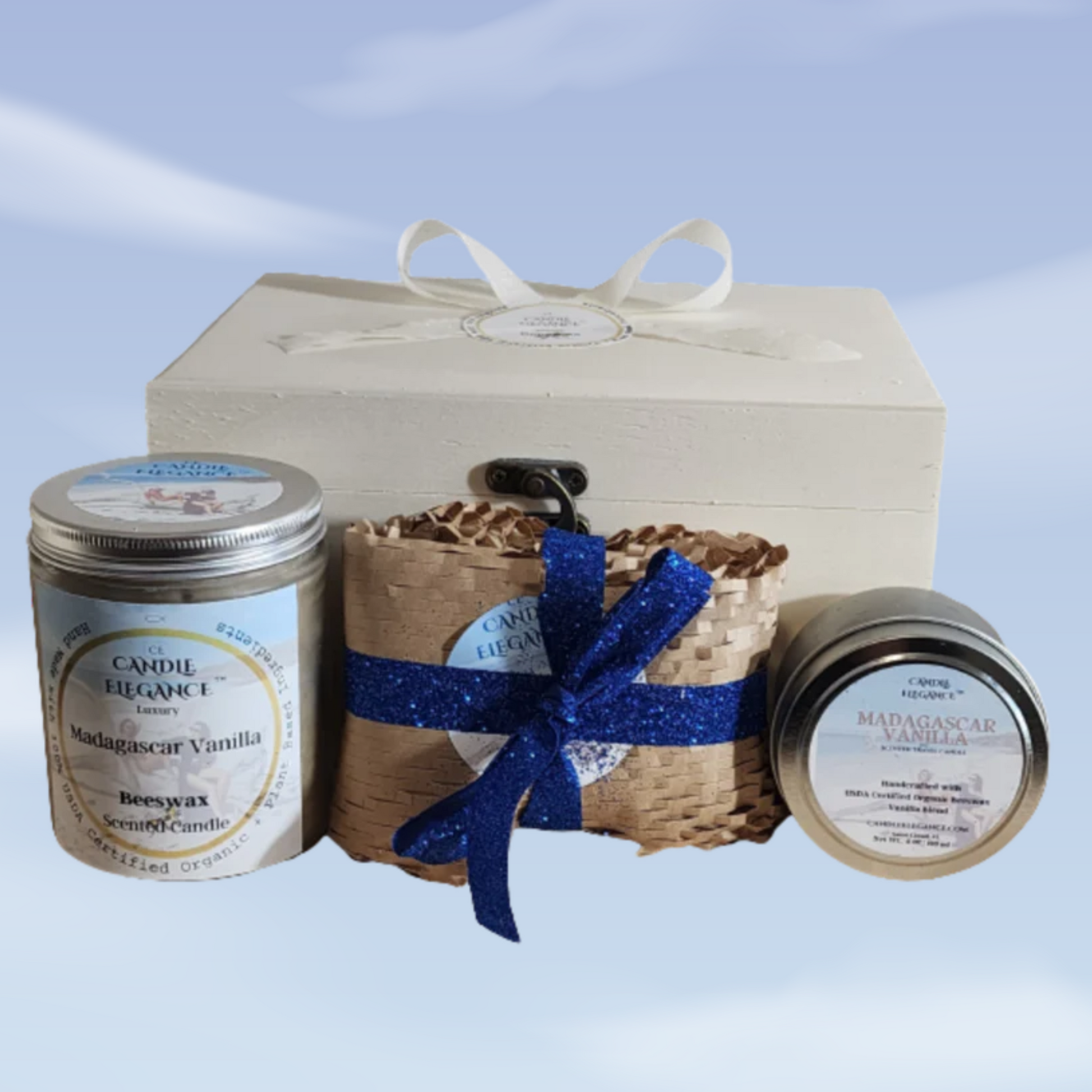All products at Candle Elegance are made with 100% USDA  Certified Organic ingredients. in The Madagascar Vanilla Trio express is a great way to add a sweet and relaxing honey scent to your home, workplace, or travels. It features a rich and creamy scent, without fragrance of Madagascar vanilla beans.