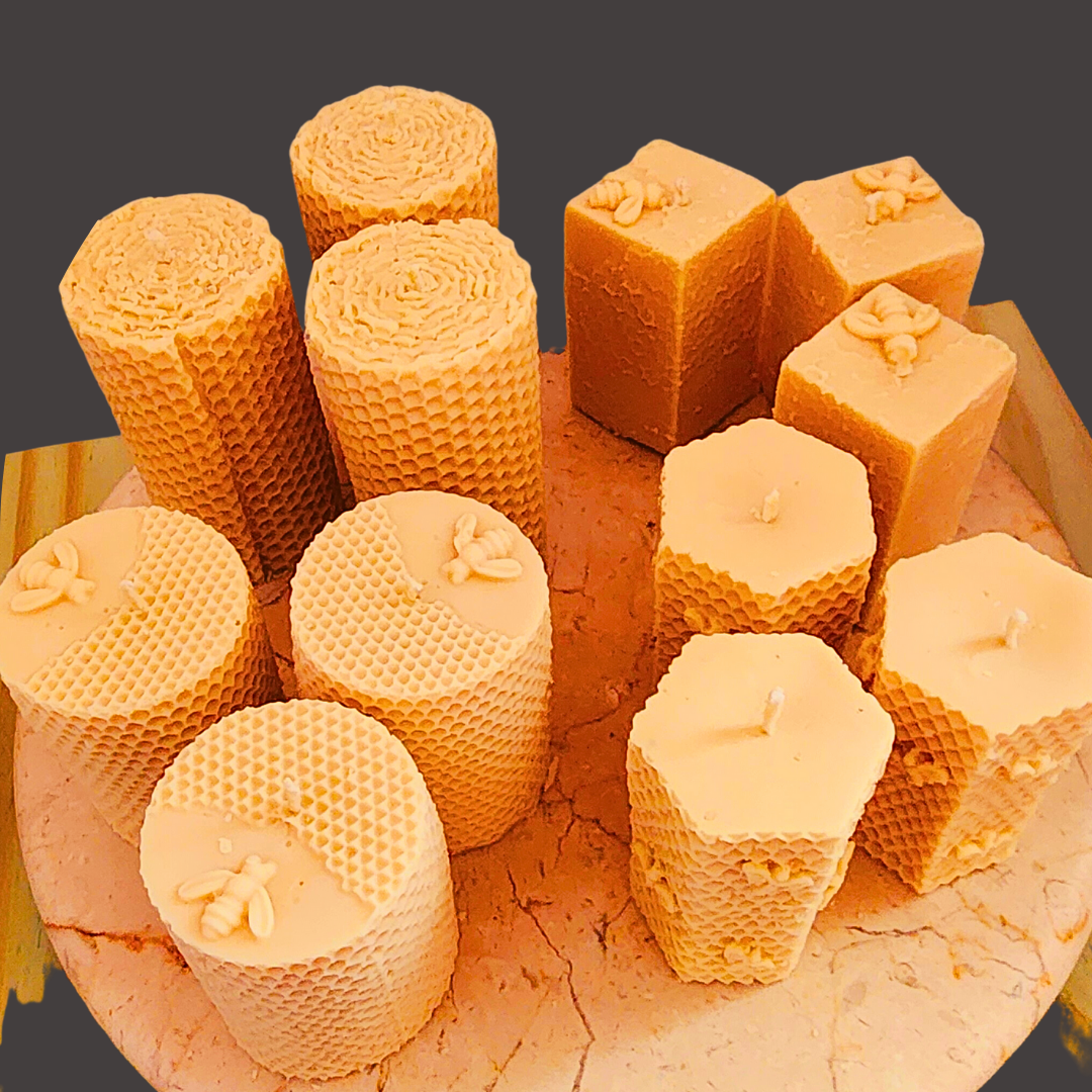 Candle Elegance offers a collection of 4 beeswax candle pillars in hexagon, round, and square shapes with diameters of 2", 2.2", and 1.7" respectively. The candles are hand-poured produced with our exclusive wax mixes made of 100% USDA Certified Organic beeswax materials.